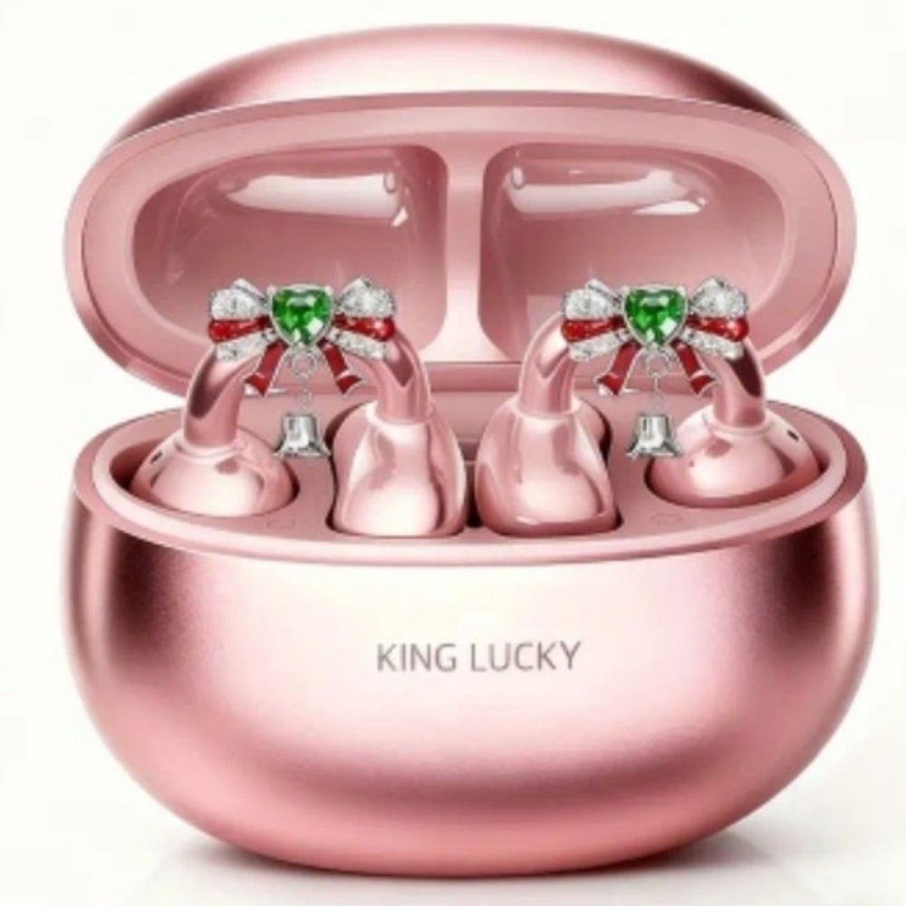 Kinglucky Clip-On Earbuds, Open-Ear Wireless Earbuds, (Jingle Bow) Black & Pink - Picture 5 of 16